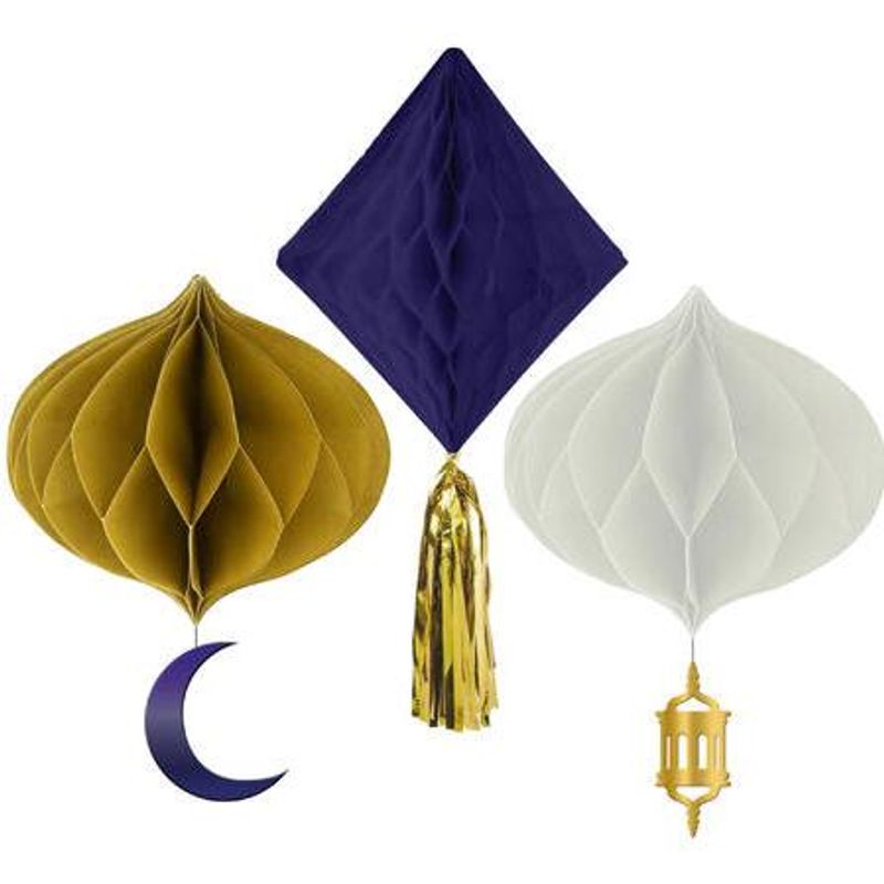 Eid Mubarak Honeycombdekorasjoner i papir (3 stk)