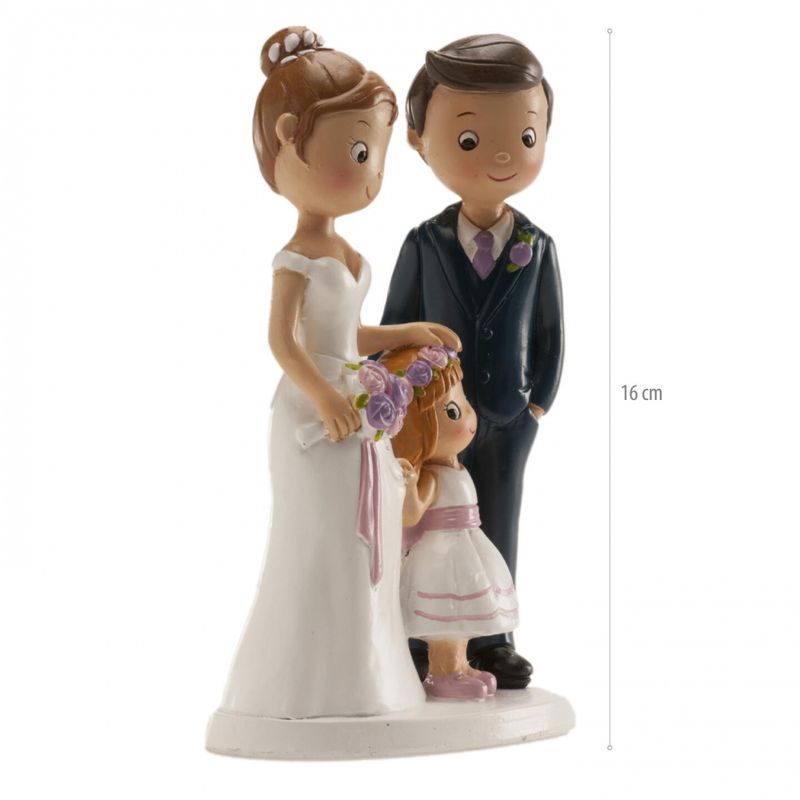 Brudepar med liten jente  Kakefigur (16 cm)