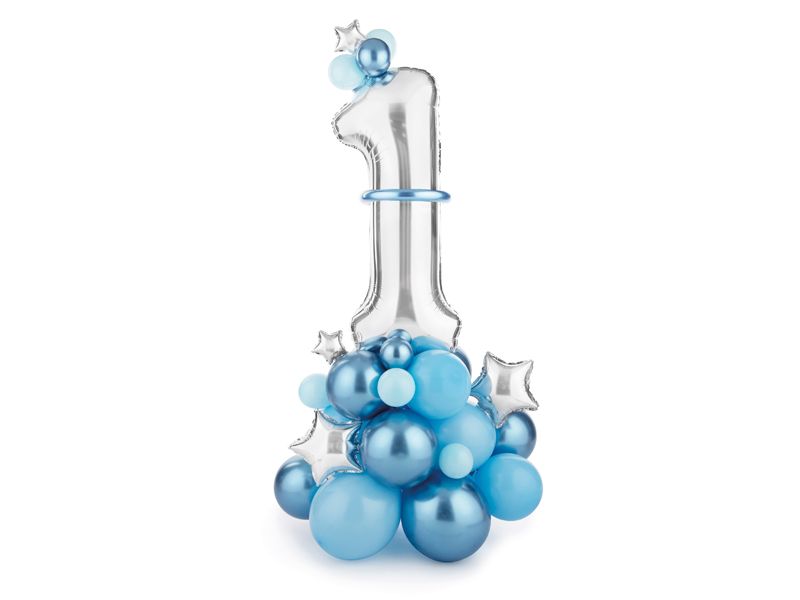 Ballongbukett nummer ''1'', blå og sølv