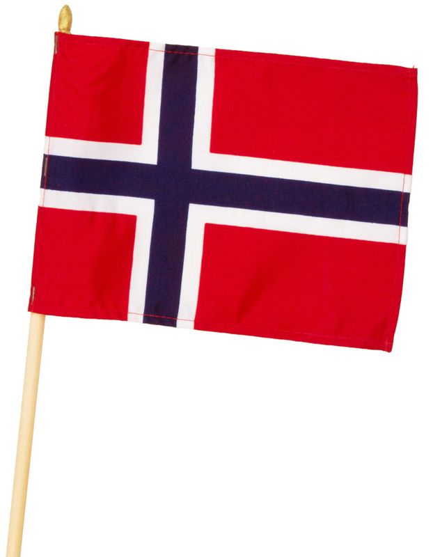 Norsk flagg 15,5x21 cm med pinne 55 cm