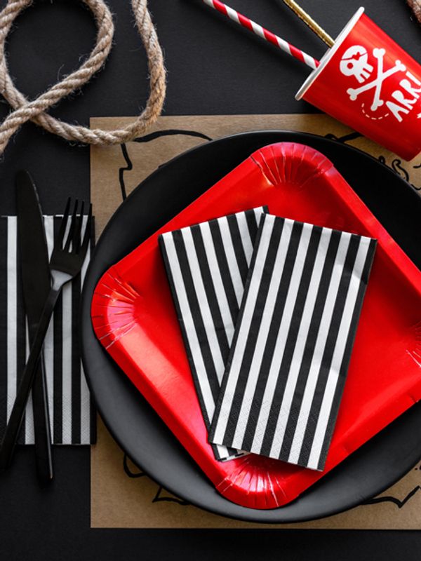 Servietter Lunsj - Svart/hvit striper, 