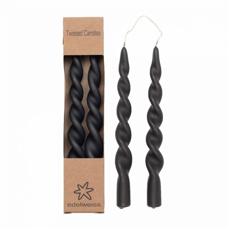 Kronelys Twisted matt svart 2 stk 24 cm