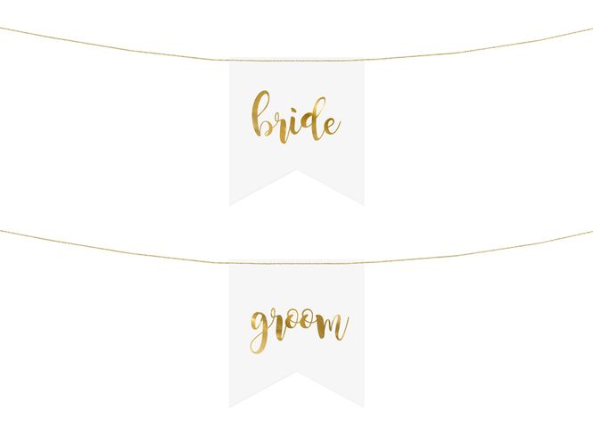 Hovedbilde Stolskilt Bride Groom gull 2 stk