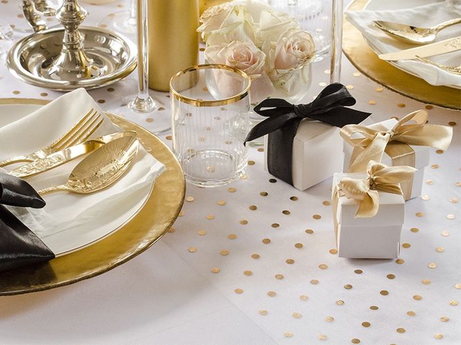 Hovedbilde Organza Hvit Gullprikket 9m