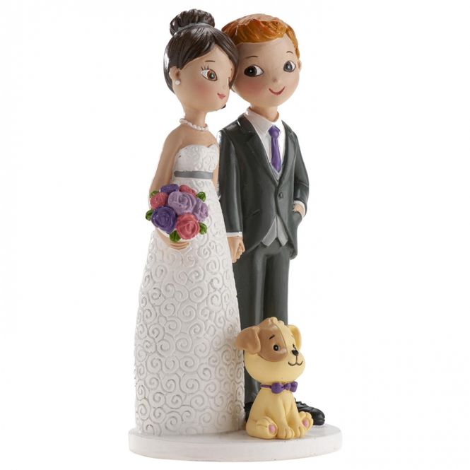Hovedbilde Brudepar med hund Kakefigur (16 cm)