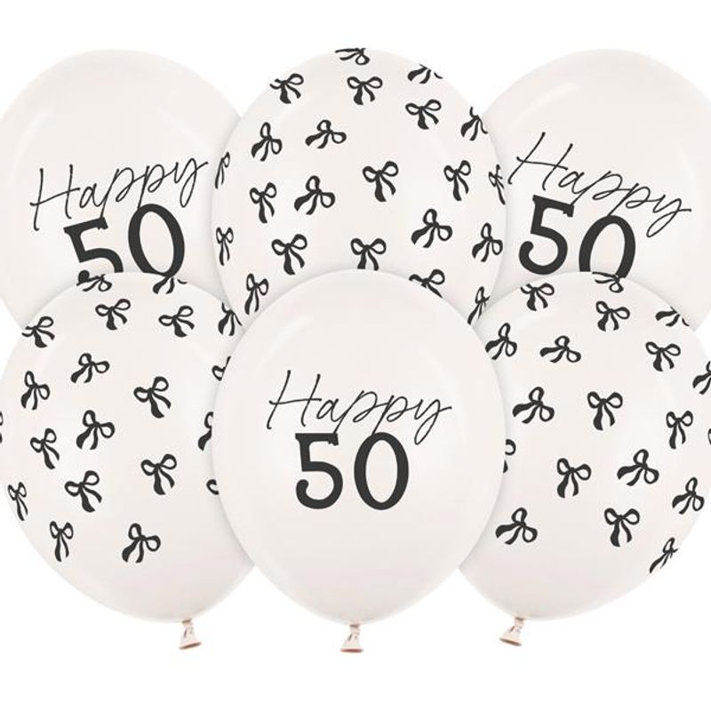 Ballonger 30 cm, Happy 50, Pastel Offwhite (6 stk)