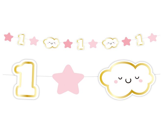 Hovedbilde Girlander første bursdagen- 1 år, rosa