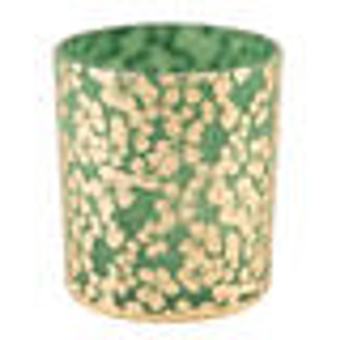 Hovedbilde Lysglass Grønn Med Gullblomster 7x8 cm