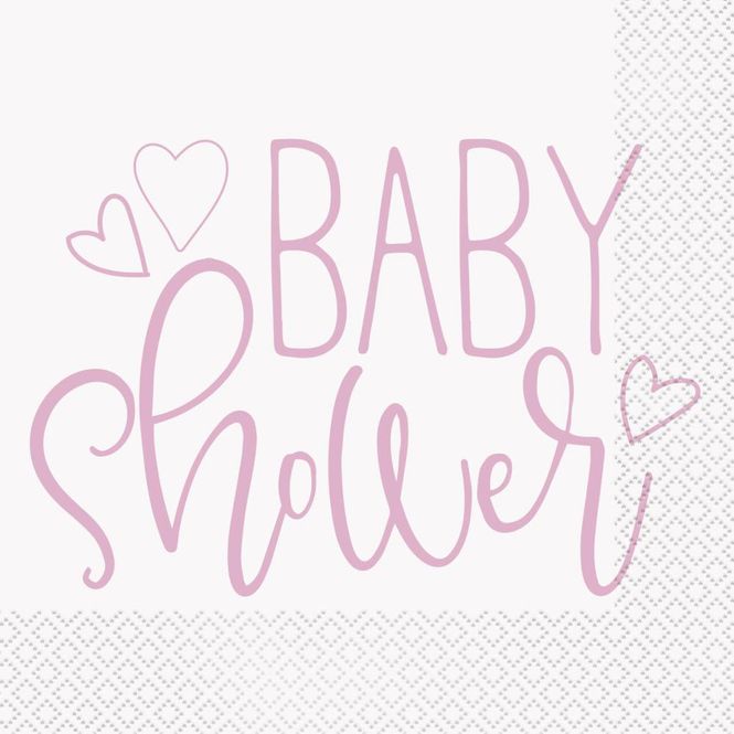 Hovedbilde Servietter Pink Hearts Baby Shower  16 stk.