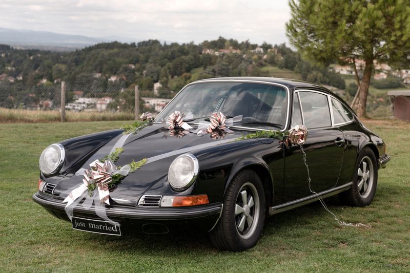 Bilpynt bryllup rosegull – sløyfer, bånd og dekor